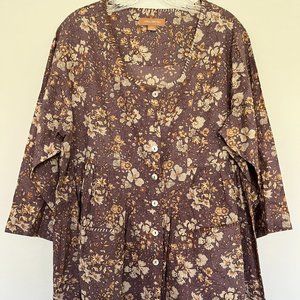 April Cornell Kensington Old Soul Purple Floral Tunic Smock. XL